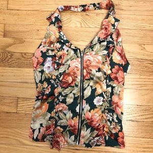 Miss Lili Floral Collared Halter Blouse